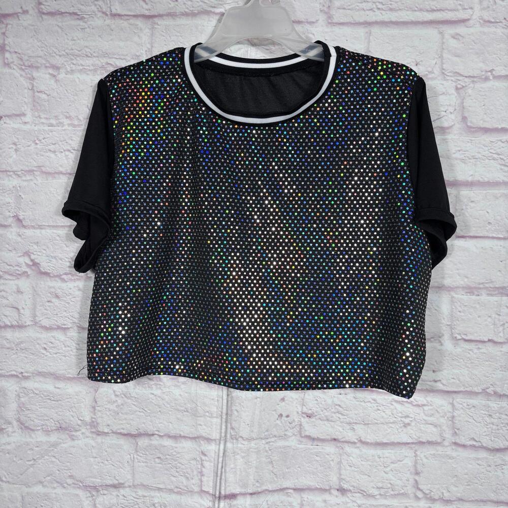 Weissman XL Black Holographic Sequin Crop Top